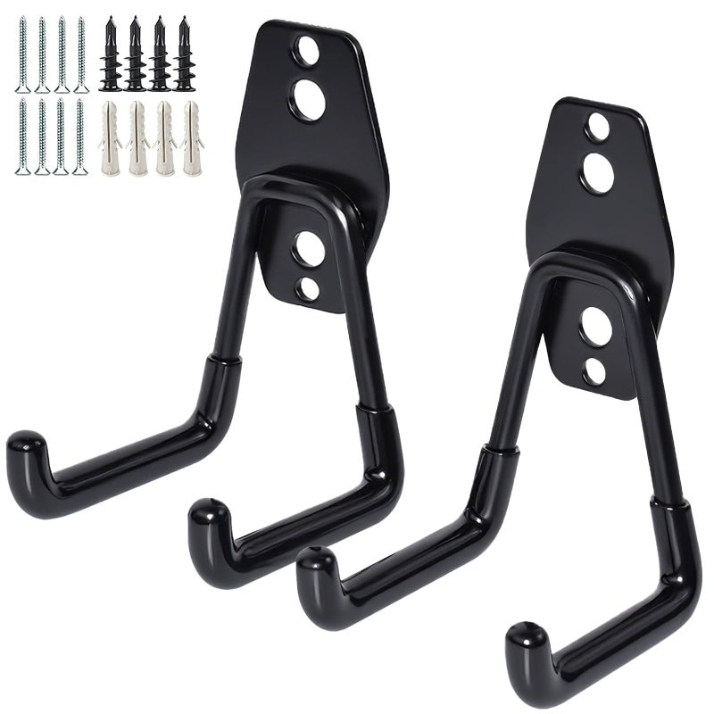 GeeWatom 2 Pack Garage Storage Utility Hooksï¼ŒGarage Garden Tool Organizerï¼ŒSteel Wall Mount Hooks, Garden Small U Hooks (Black) - Image 1